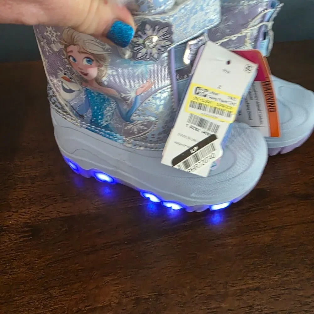 Girls Frozen Disney Winter Boots LIGHT UP Toddler Sz 9 Olaf Anna Elsa NWT